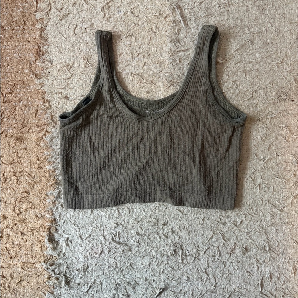 Urban Outfitters Ribbed Olive Tank Crop Top - Women